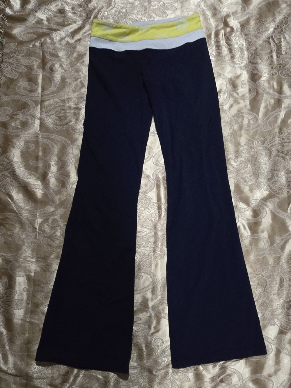 lululemon athletica Navy Flare Pants with Yellow & White Waistband